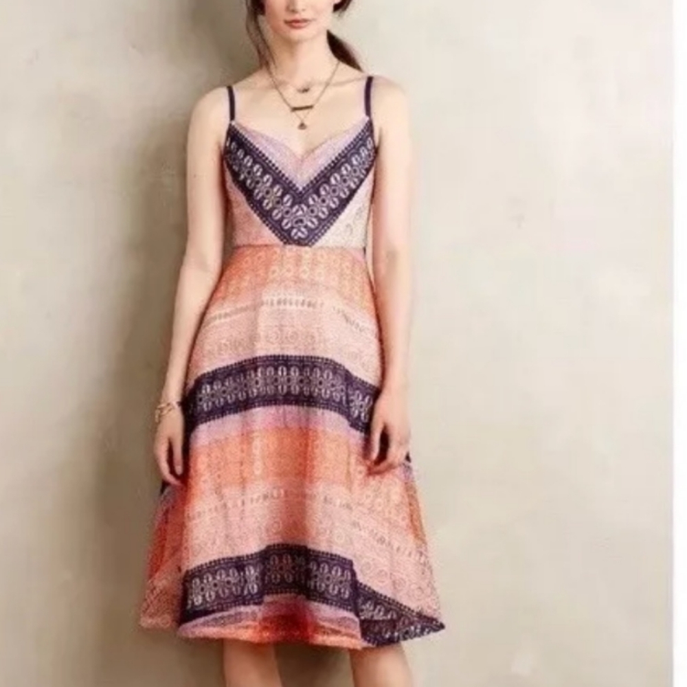 Anthropologie Maeve Chevron Striped Lace Dress